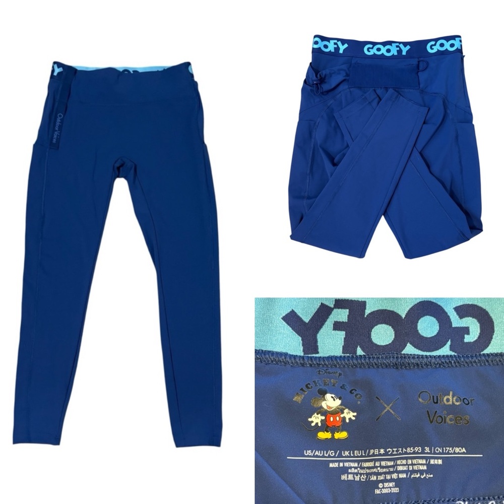 Outdoor Voices DISNEY Blue Goofy Leggings High Waist Stretch Sz Large